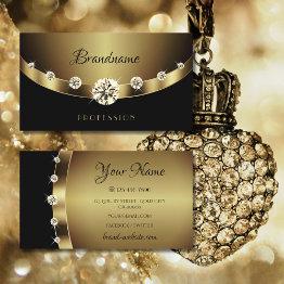 Small Glamorous Gold Black With Diamonds Professional Business Invitations Front View