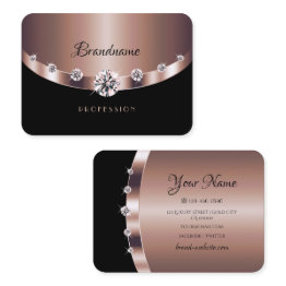 Small Glamorous Rose Gold Black Jewels Faux Rhinestones Business Invitations Front View