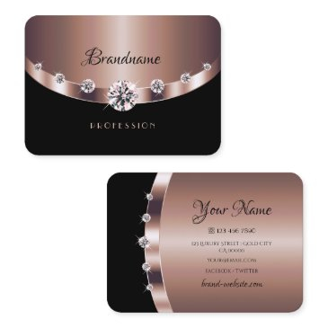 glamorous rose gold black jewels faux rhinestones business invitations