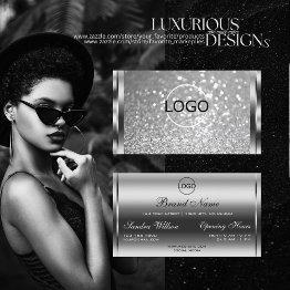 Small Glamorous Silver Glitter Luminous Sparkle And Logo Business Invitations Front View