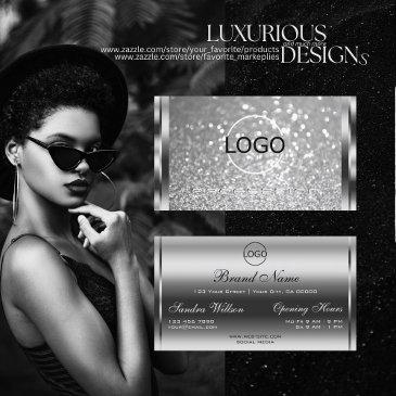 glamorous silver glitter luminous sparkle and logo business invitations