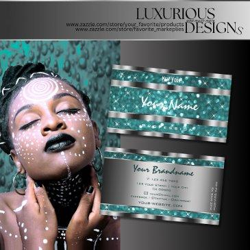 glamorous teal glitter stars silver decor smart business invitations