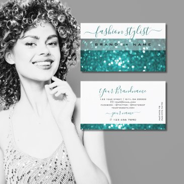 glamorous white teal sparkle glitter professional business invitations