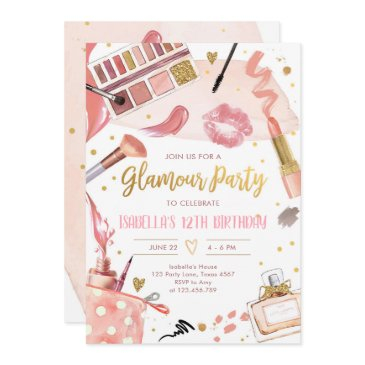 glamour party glitz glam spa girl makeup birthday invitation