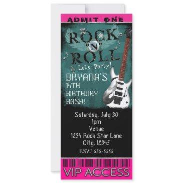 glamour rock n roll star birthday ticket vip party invitation