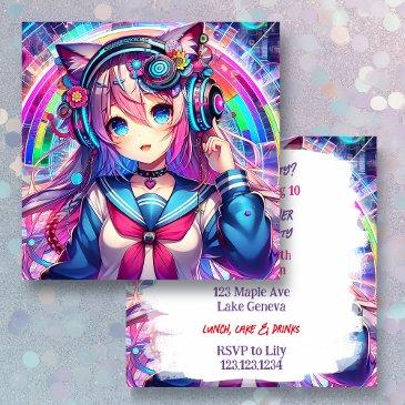 glitchcore colorful anime artwork birthday party invitation