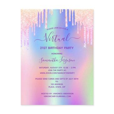glitter rainbow pink virtual birthday invitation postinvitations