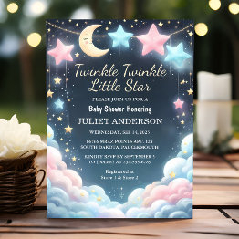 Small Glitter Twinkle Twinkle Little Star Baby Shower Invitation Front View