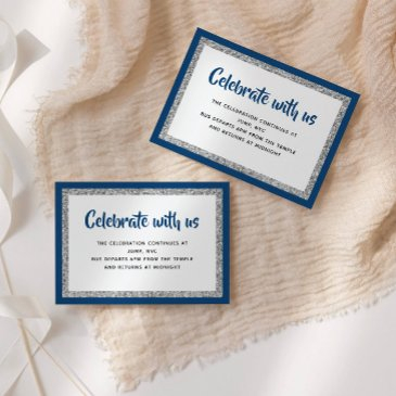 glittery bat mitzvah navy blue and silver detail enclosure invitations