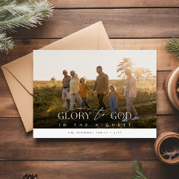 Small Glory To God Elegant Religious Photo Christmas Holiday Invitations Front View