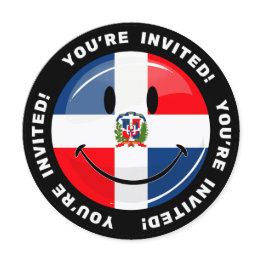Small Glossy Round Dominican Republic Flag Invitation Front View