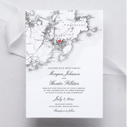 Small Gloucester Cape Ann Elegant Black White Wedding Invitation Front View