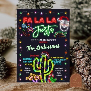 glow cactus mexican fiesta holiday party invitation