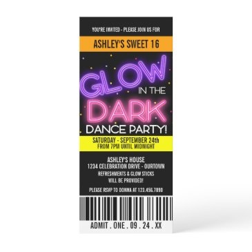 glow in the dark sweet 16 party invitation