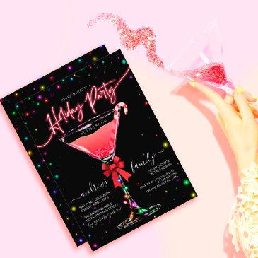 glowing light christmas candy cane martini holiday invitation