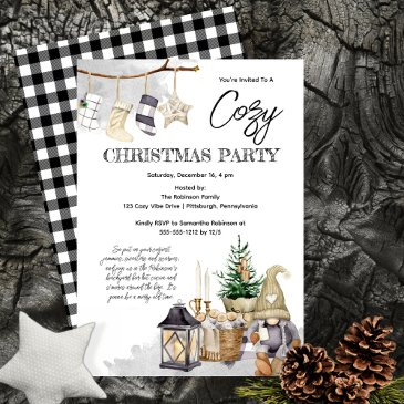 gnome watercolor cozy christmas party invitation