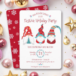Small Gnomes Christmas Holiday Party Cute Fun Festive Invitation Front View