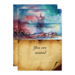 Small Gnomon And Lady Of The Lake Brown Parchment Invitation Front View