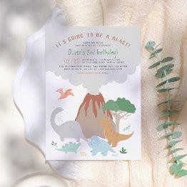 Small Going To Be A Blast Volcano Dinosaur Boy Birthday Invitation Front View