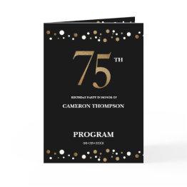Small Gold And Black Confetti 75th Birthday Program Front View