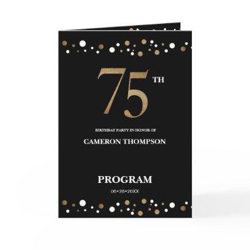 gold and black confetti 75th birthday program