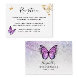 Small Gold And Light Purple Butterfly Details Enclosure Invitations Front View