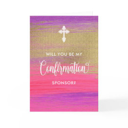 Small Gold And Pink Confirmation Sponsor Request Invitations Front View