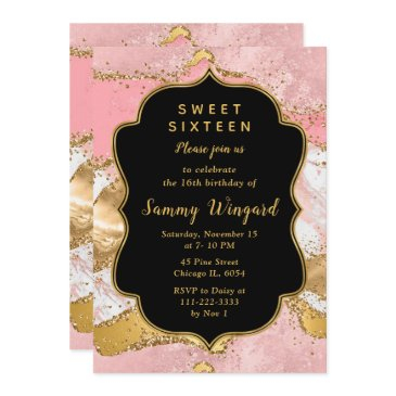 gold and pink sequins agate sweet sixteen invitation