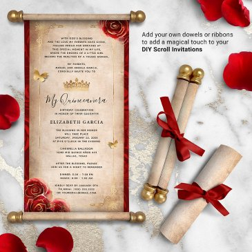 gold and red quinceanera diy scroll invitations