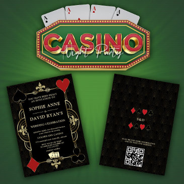 gold art deco 20s casino vegas poker wedding invitation
