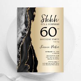 Small Gold Black Agate Surprise 60th Birthday Invitation Front View