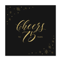 Small Gold & Black | Cheers 75th Birthday Party Square Invitation Front View