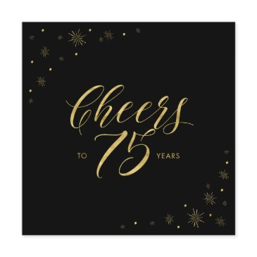 gold & black | cheers 75th birthday party square invitation