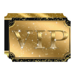 Small Gold Black Confetti Sparkle Glam Vip Party Ticket Invitation Front View