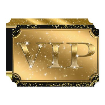 gold black confetti sparkle glam vip party ticket invitation