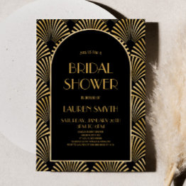 Small Gold Black Geometric Art Deco Bridal Shower Invitation Front View