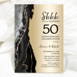 Small Gold Black Surprise 50th Anniversary Invitation Front View
