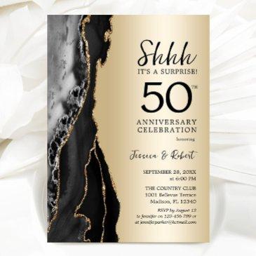 gold black surprise 50th anniversary invitation