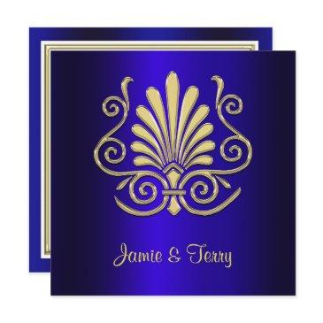 gold blue art deco damask wedding invite 2