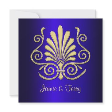 gold blue art deco damask wedding invite 2