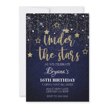 gold blue prom under stars starry night birthday invitation