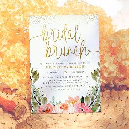 Small Gold Blush Pink Floral Bridal Brunch Bridal Shower Invitation Front View