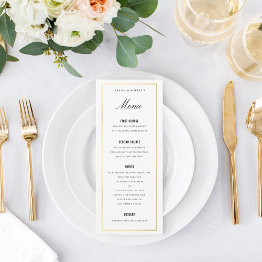 Small Gold Border Elegant Wedding Menu Invitations Front View