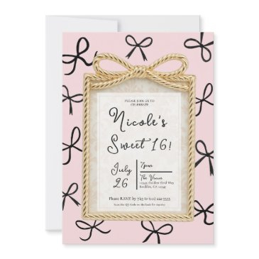 gold bow frame little black bows sweet 16 photo invitation