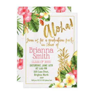 gold calligraphy luau graduation invitation