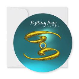 Small Gold Cancer Zodiac Birthday Jewel Opale Aqua Blue Invitation Front View