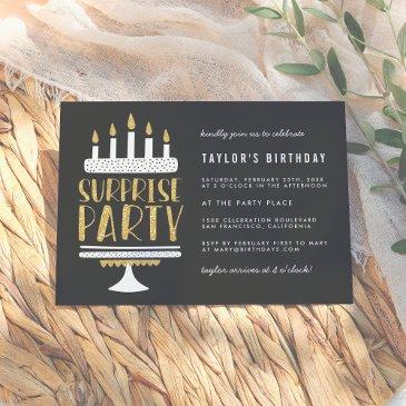 gold candles & cake surprise birthday party invitation