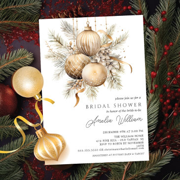 gold christmas ornament bridal shower invitation