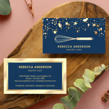 gold confetti cream foil whisk pastry chef bakery business invitations