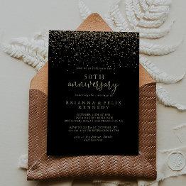 Small Gold Confetti Script 50th Wedding Anniversary  Invitation Front View